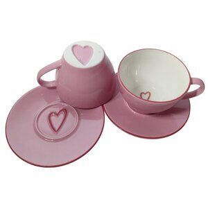 Starbucks 2006 Valentine Heart Pink Latte Cappuccino Mug Saucer Set Lot of 2 Y2K